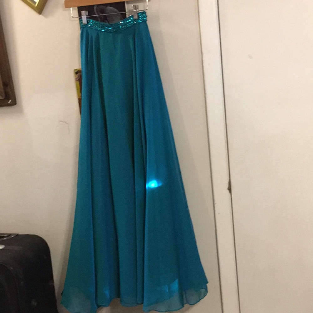 Closet Clean-Out: Sherri Hill Teal Blue Maxi Skirt/Beaded Waist